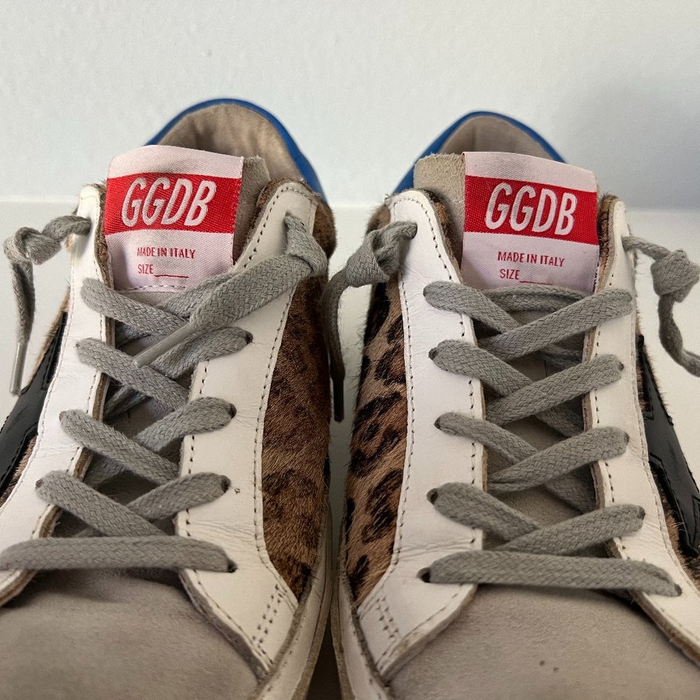 Golden Goose Superstar Leopard Print Sneakers with Blue Heel - Picture 9 of 16